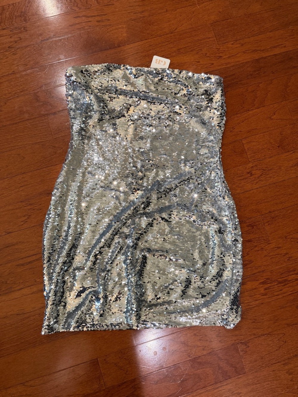 GB Silver Sequin Strapless Bodycon Mini Dress